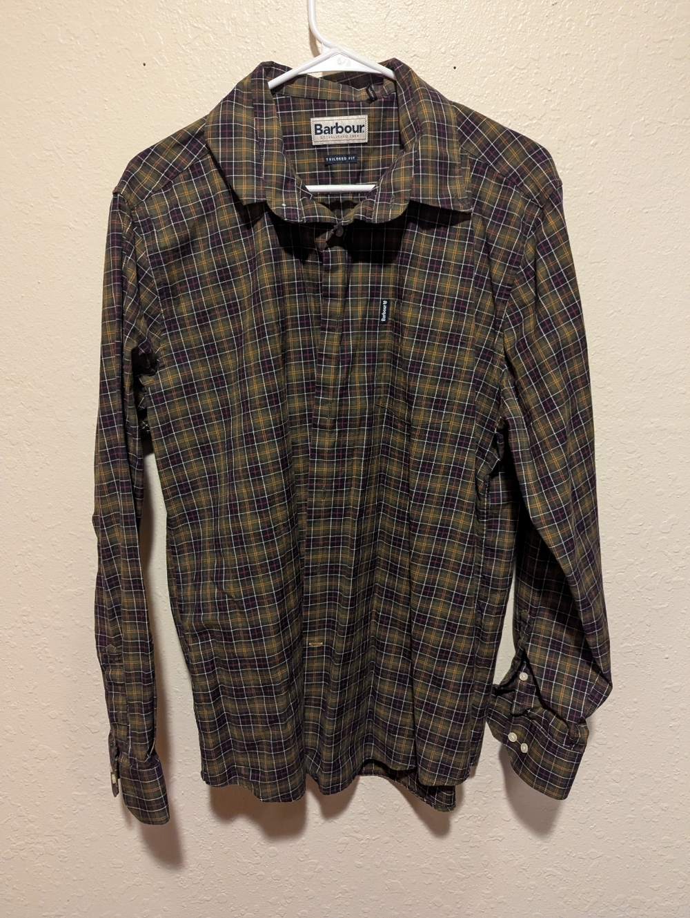 Barbour Malcolm Plaid Button Down Shirt Regular Fit Mens L Green Blue Red